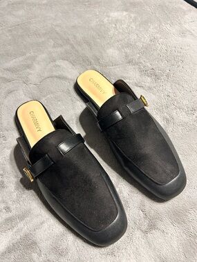 Black Suede Backless Loafers